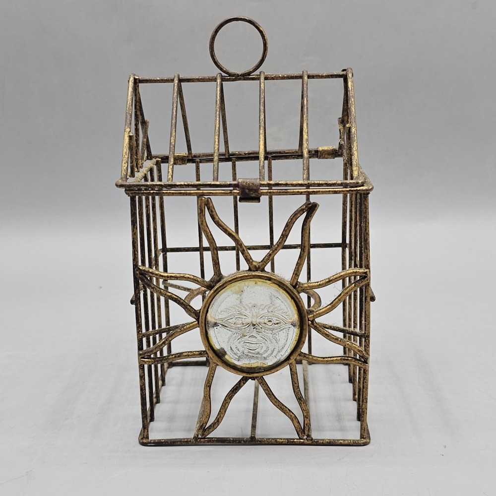 Vintage Celestial Sun Face Metal Cage Votive Candle Holder Whimsigoth Witchy
